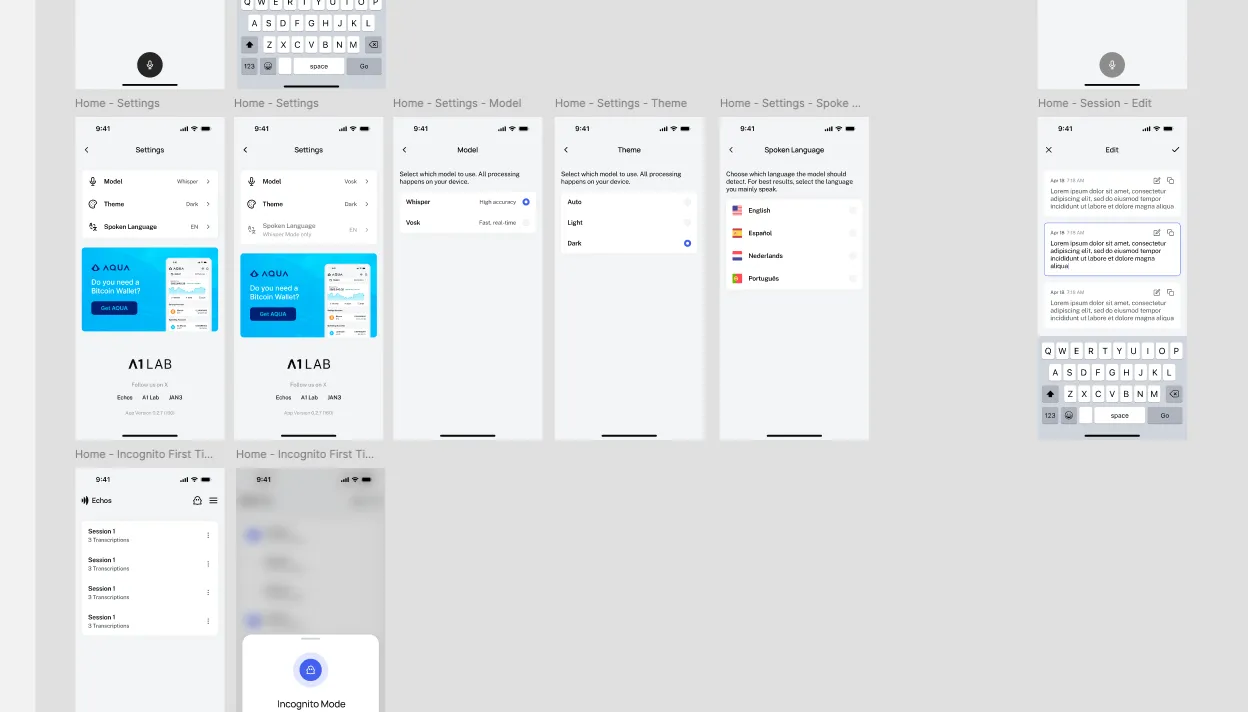 Figma UI designs for Echos