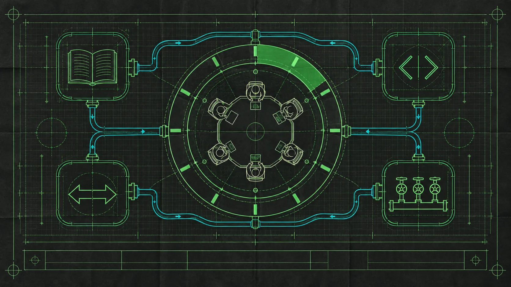 An architectural blueprint poster printed on dark charcoal engineering paper