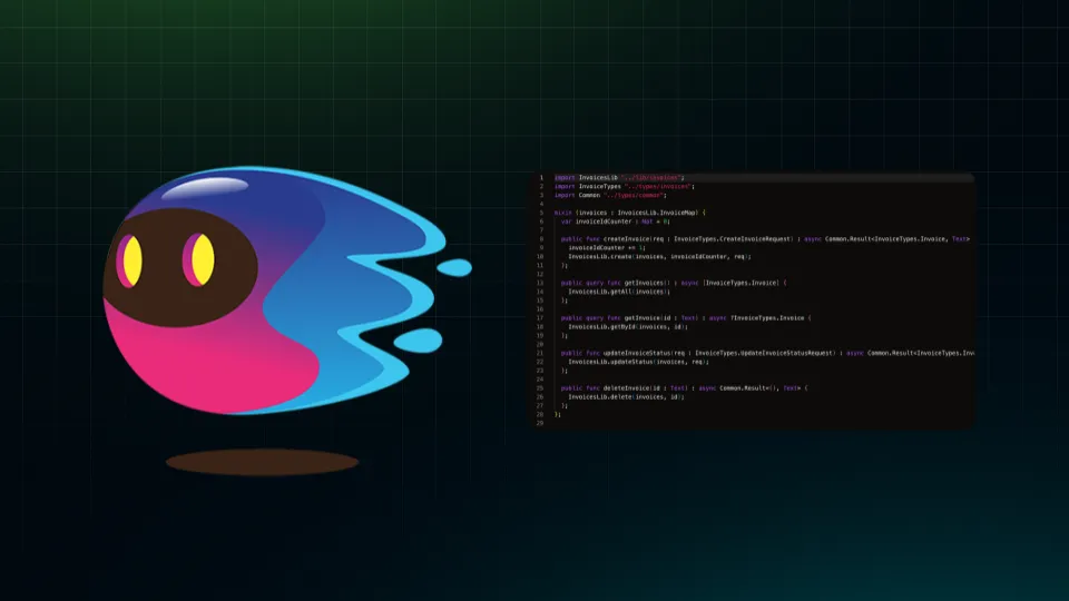 motoko logo and code example