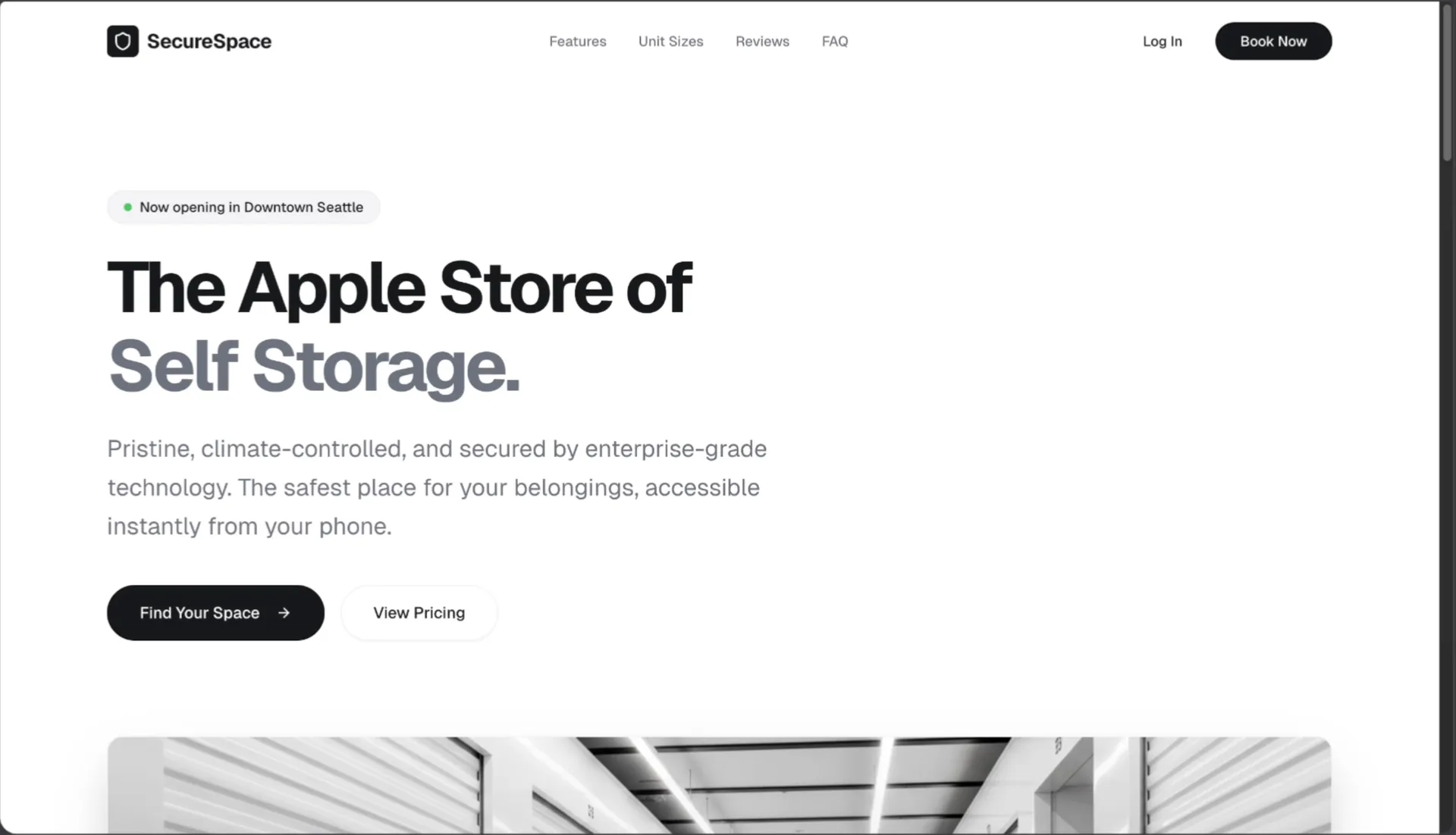 Storage service one-pager hero section